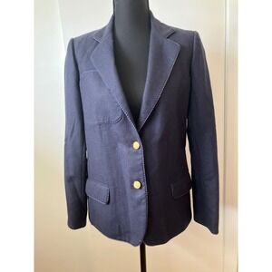 Harve Benard 100% Wool Blazer Navy Blue Gold Button Trim Classic Career sz 4